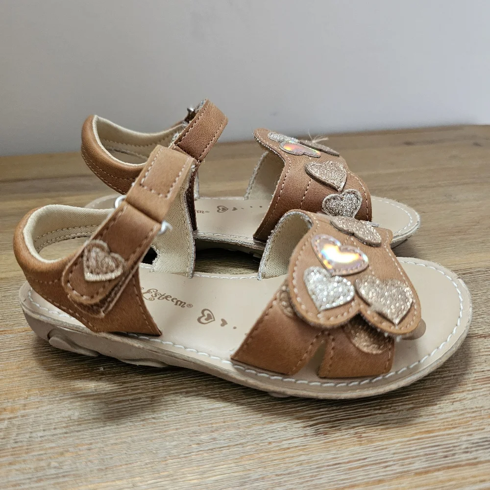 SELF ESTEEM Toddler Girls Brown, Heart Embellished Sandals